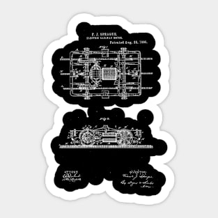 Electric Railway Motor Vintage Patent Hand Drawing Sticker